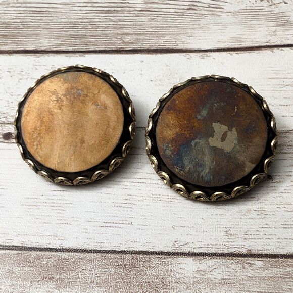 Vintage Clip On Earrings - 1.25" Metallic - Cosmetic Damage - Picture 3 of 8